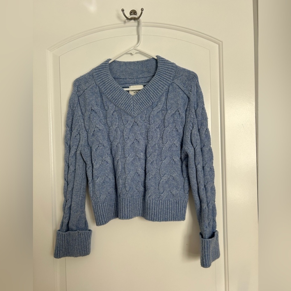 Abercrombie & Fitch Chunky Knit V Neck Sweater Wool Blend size XS Preppy 90s